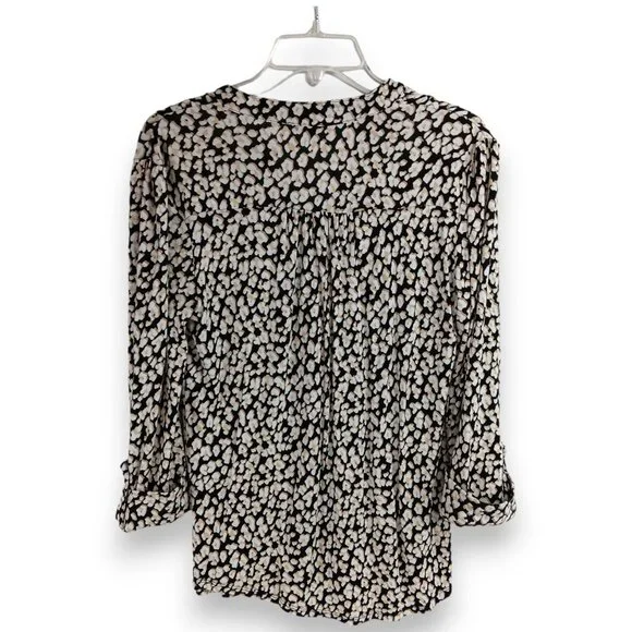 AVA & GRACE-Women's Pleated 3/4 Sleeve-SMALL-Floral-Black with White-Tan Flowers - Picture 5 of 12